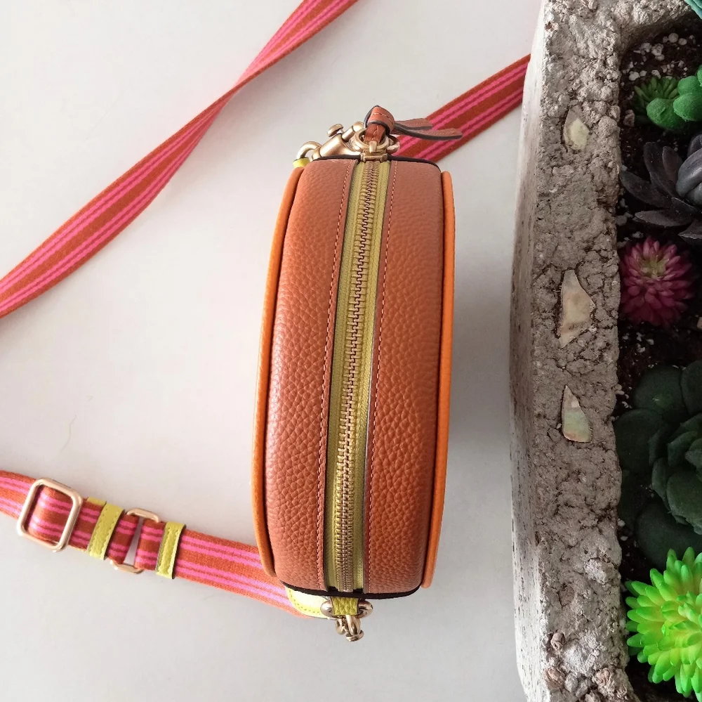 COACH Color-Block Leather Kia Circle Bag, Chalk/Multi